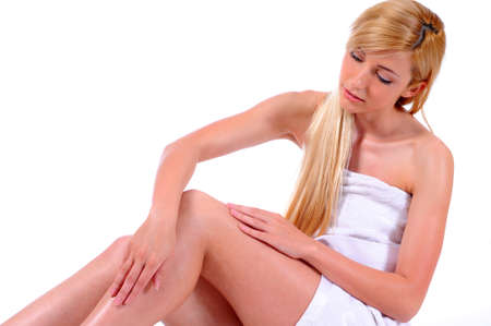 Well-groomed female legs after depilation isolated on white backgroundの写真素材