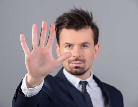 Innovation concept. Man is presenting innovation of his own hands.の写真素材