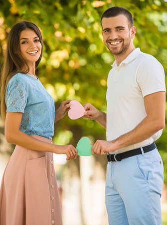 Loving young couple on a date in the parkの写真素材