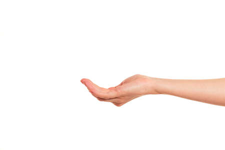 Beautiful young woman hand, isolated on a white backgroundの写真素材