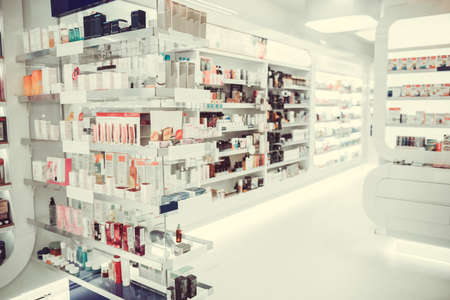 Modern pharmacy with variety of medications and cosmetics for everyoneの写真素材