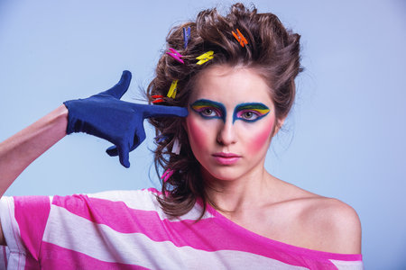 Glamour Fashion Woman Portrait. Studio shooting. Gray backgroundの写真素材