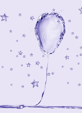 A violet balloon surrounded with stars made of water.の写真素材