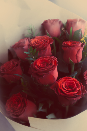 A bouquet of red roses with a retro feelingの写真素材