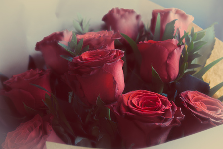 A bouquet of red roses with a retro feelingの写真素材