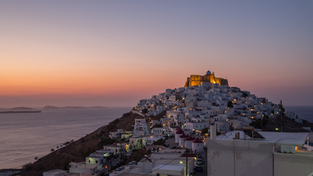 chora of Astypalaia island at sunriseの写真素材