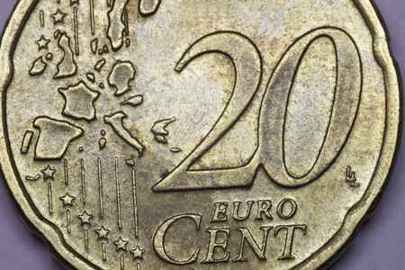 A closeup photo of twenty euro cent coinの写真素材