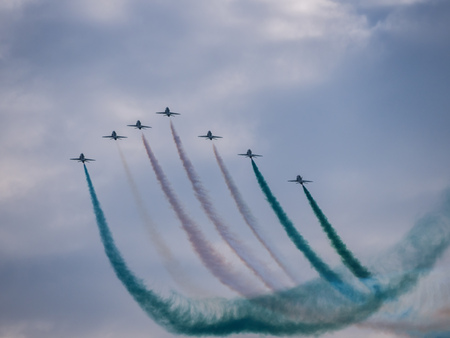 Airplanes in formation during an airshowの写真素材