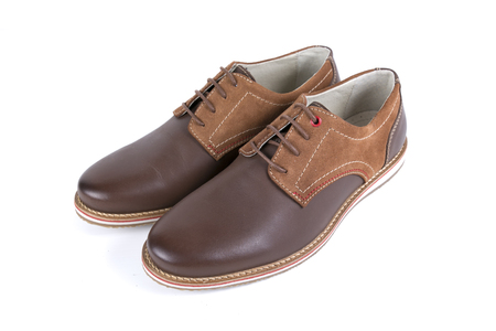 Male Brown Shoe on white background, isolated product, top view, studio.の写真素材