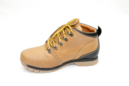 Male Brown Shoe on white background, isolated product, top view, studio.の写真素材
