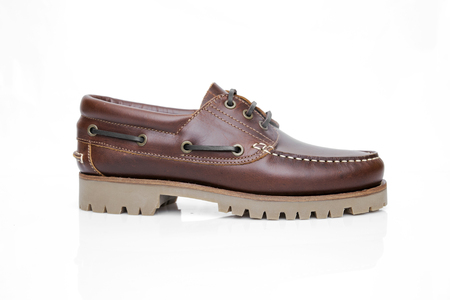 Male Brown Shoe on white background, isolated product, top view, studio.の写真素材