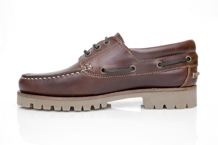 Male Brown Shoe on white background, isolated product, top view, studio.の写真素材