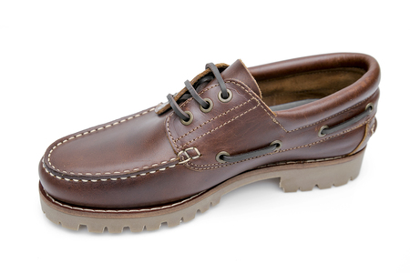 Male Brown Shoe on white background, isolated product, top view, studio.の写真素材