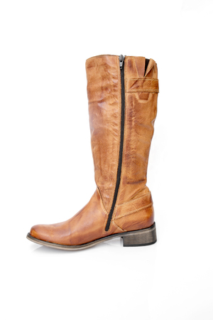Beautiful elegance and luxury brown leather boot isolated on white backgroundの写真素材
