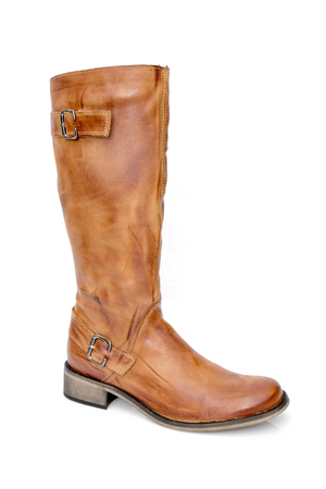 Beautiful elegance and luxury brown leather boot isolated on white backgroundの写真素材