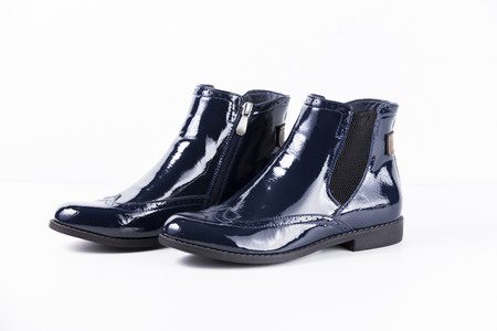 Female Blue Boots on White Background, Isolated Product, Top View, Studioの写真素材