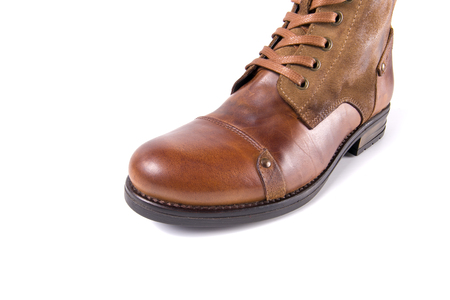 Male Brown Boots on White Background, Isolated Product, Top View, Studioの写真素材