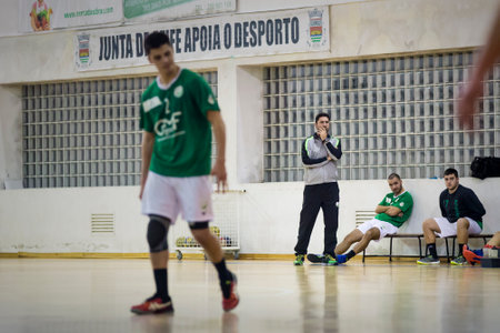 Viana do Castelo, Portugal - February 15, 2020: ADAfifense player in action against CPN, game counting for National Championship 3rd division, organized by the offense Handball on February 15, 2020のeditorial素材