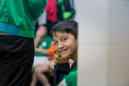 Viana do Castelo, Portugal - February 15, 2020: AD Afifense player in action against Becas B, game to count to the Minis Tournament organized by Afifense handball on February15, 2020 in Afife.のeditorial素材