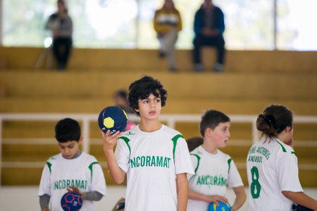 Afife, Viana do Castelo, Portugal - 1 December 2018: Children's handball tournament organized by the Afifense Sports Association to promote sport for children on December 1, 2018.のeditorial素材