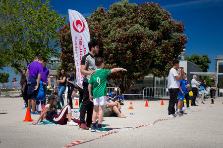 Caminha, Viana do Castelo, Portugal - June 10, 2019: Children's handball tournament organized by the Afifense Sports Association to promote sport for children on June 10, 2019.のeditorial素材