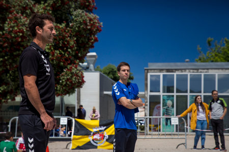 Caminha, Viana do Castelo, Portugal - June 10, 2019: Children's handball tournament organized by the Afifense Sports Association to promote sport for children on June 10, 2019.のeditorial素材