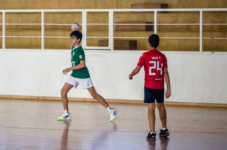 Afife, Viana do Castelo, Portugal - November 13, 2021: AD Afifense player in action against Vermoim, game counting for the Intantis Tournament organized by Afifense in handball on February 13, 2021のeditorial素材
