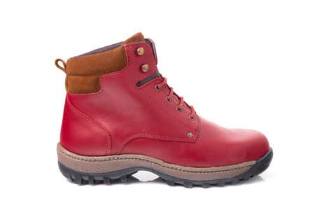 Men's leather boot in various colors on a white background.の写真素材