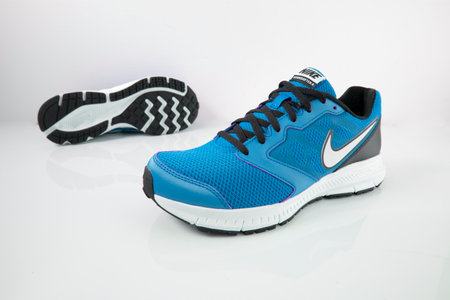 Portugal, February 9, 2022:Nike Sneaker Running. Nike, Multinational company. Isolated on White. Product shots.のeditorial素材