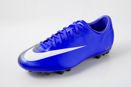 Portugal, June 13, 2022: Nike Sneaker Soccer. Nike, Multinational company. Isolated on White. Product shots.のeditorial素材