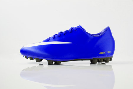 Portugal, June 13, 2022: Nike Sneaker Soccer. Nike, Multinational company. Isolated on White. Product shots.のeditorial素材