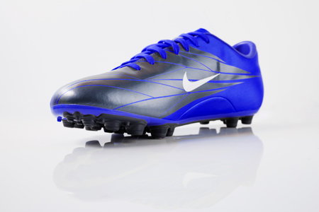 Portugal, June 13, 2022: Nike Sneaker Soccer. Nike, Multinational company. Isolated on White. Product shots.のeditorial素材