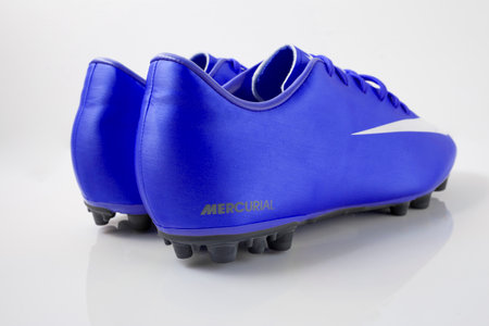 Portugal, June 13, 2022: Nike Sneaker Soccer. Nike, Multinational company. Isolated on White. Product shots.のeditorial素材