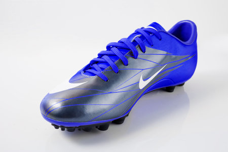 Portugal, June 13, 2022: Nike Sneaker Soccer. Nike, Multinational company. Isolated on White. Product shots.のeditorial素材