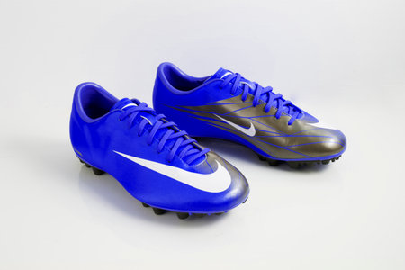 Portugal, June 13, 2022: Nike Sneaker Soccer. Nike, Multinational company. Isolated on White. Product shots.のeditorial素材