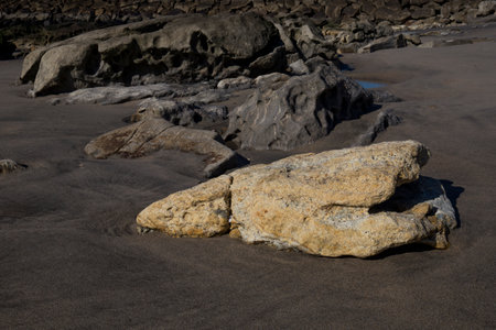 Granite rocks on the beach in Lanzarote, Canary Islands, Spainの写真素材