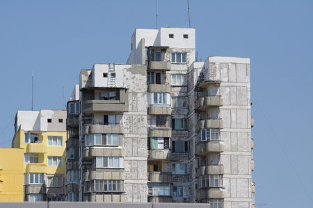 A block of appartment buildings in a run down contition