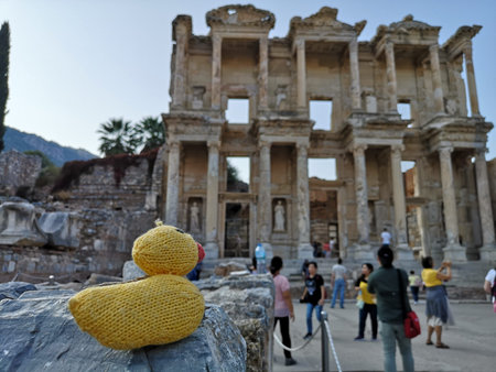 The yellow duck visiting the ruins of Ephesos