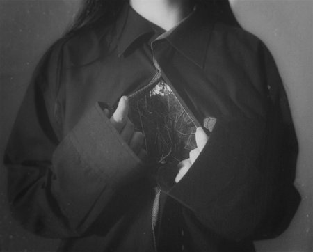 Pale tortured blue, self portrait.の写真素材