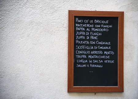 Italian menu written on the blackboardの写真素材