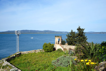 ancient tower on the seaの写真素材