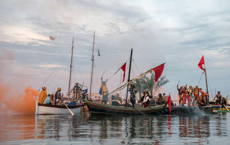 Porto Ercole, Tuscany, italy- May 7, 2016: pirates festival to remember turkish admiral known as Barbarossa who conquered the village in june 1544, after a bloody battleのeditorial素材