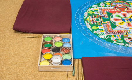 Tibetan mandala with colored sandの写真素材