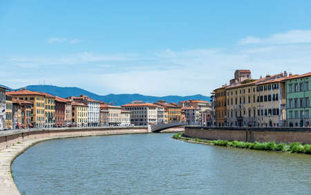 old architecture and river Arno, Pisa, italyの写真素材