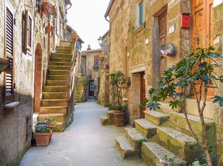 alley in the old town Pitigliano, tuscany, italy