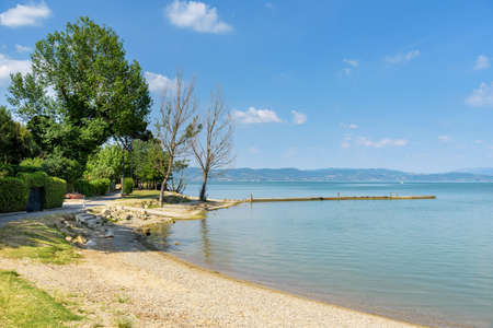 View of Lake Trasimeno, Umbria, Italyの写真素材