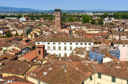 Aerial view of the medieval town of Lucca, tuscany, italyの写真素材