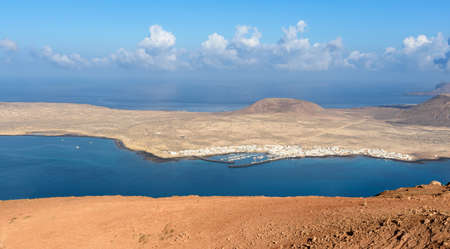 The Graciosa Island from the Mirador del Rio, Lanzarote, Canary Islands, Spainの写真素材