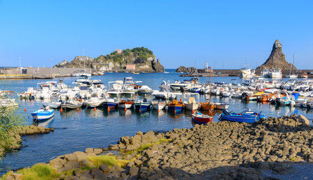 the little port of Aci Trezza, Catania, sicily, italyのeditorial素材