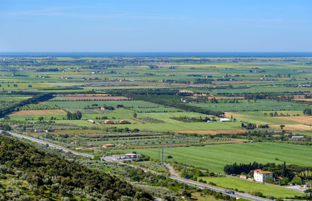 panoramic view from the town of Montepescali, the terrace of the Maremma, tuscany, Italyの写真素材